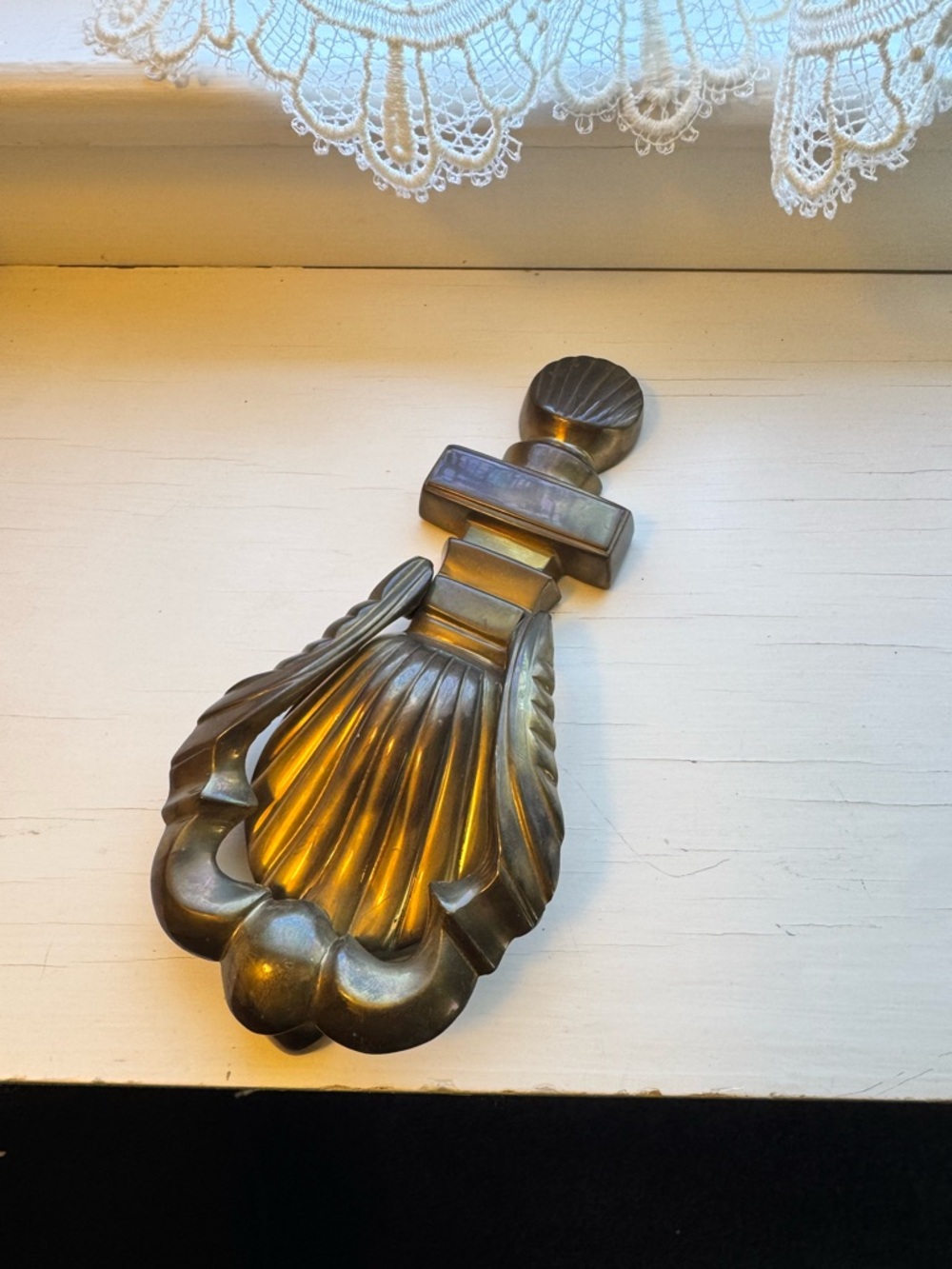 Vintage Brass Door Knocker Scalloped Shell Ring Pull